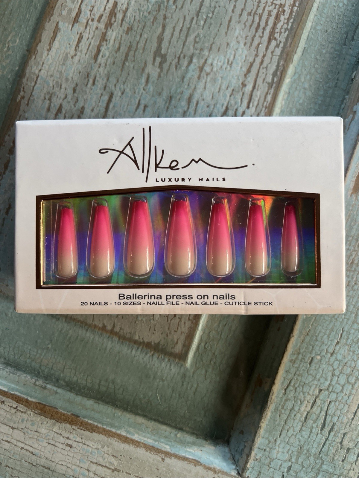 Luxury Press On Nails – OMBRE Ballerina Nails – 20 Nails With Glue Coffin Shape