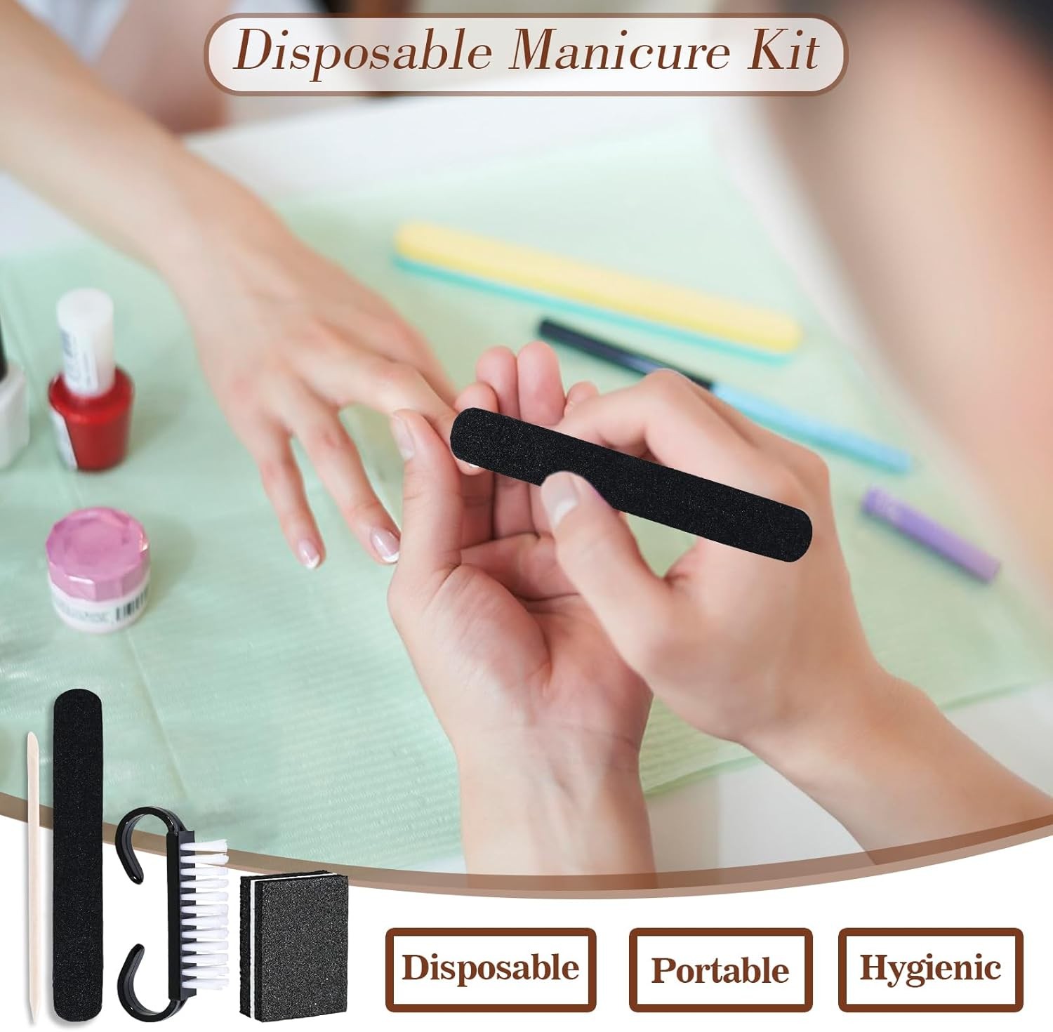 50 Sets Disposable Mani Kit Basics 4 Piece Nail Kit for Travel, Handle