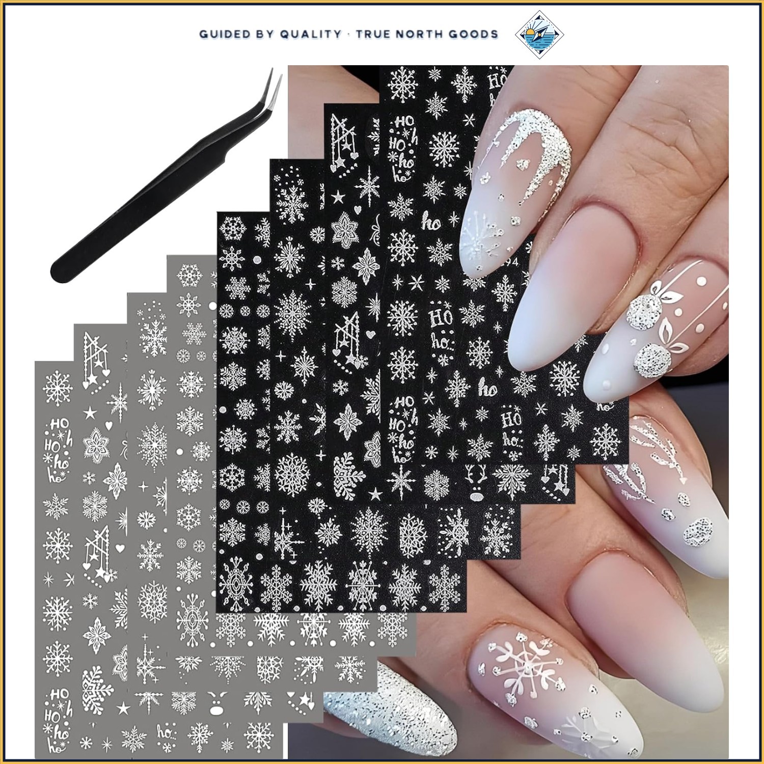 Nail Art Supplies: 8 Sheets of Winter Stickers with Snowflakes and Bells