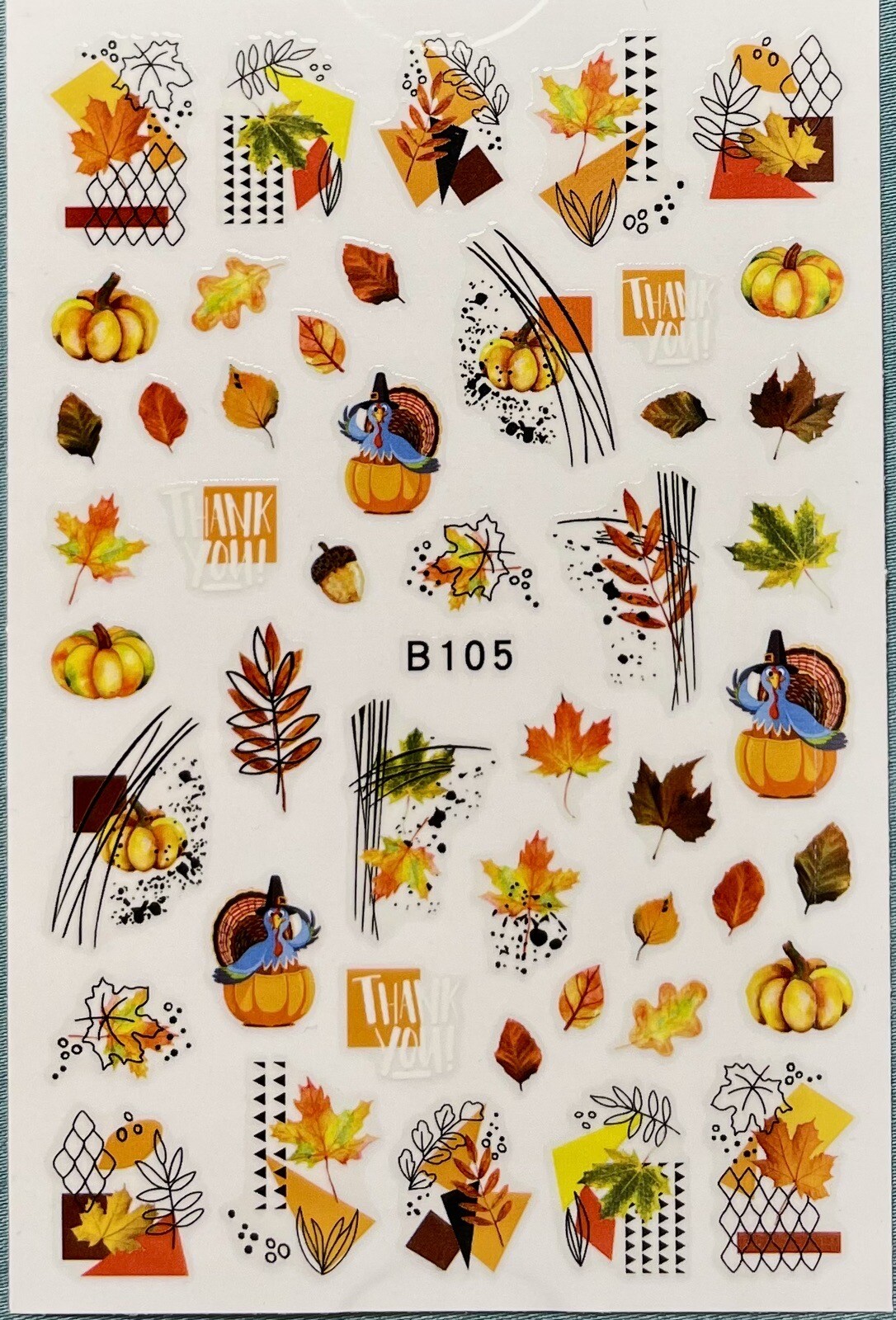 Nail Stickers Art Decal DIY Design 3D Waterproof Colorful Leaves Turkey B105