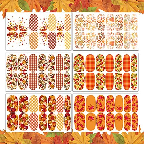 12 Sheets Fall Nail Wraps Stickers Autumn Nail Polish Strips Self-Adhesive
