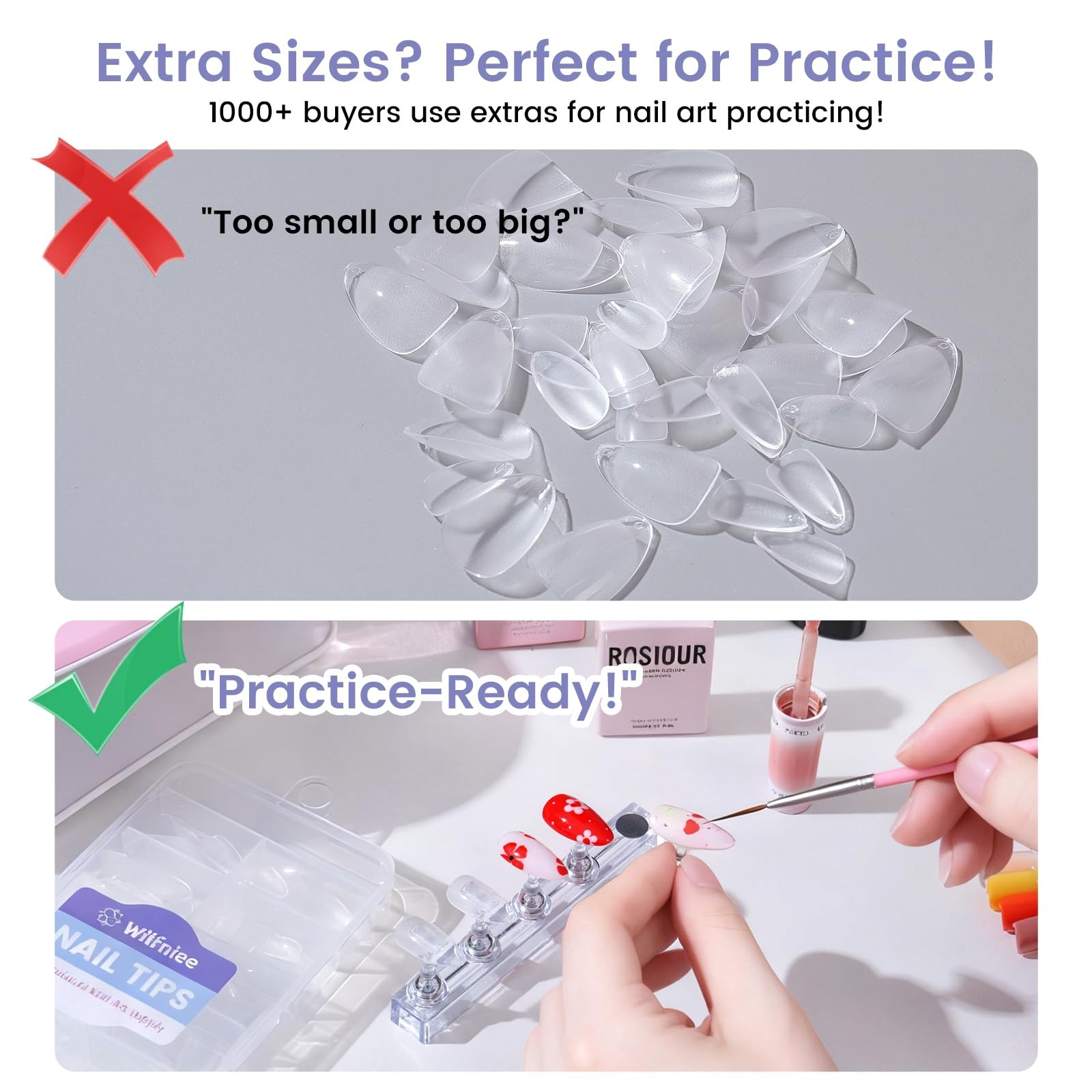 Extra Short Almond Nail Tips: 240Pcs Small Shape Soft Gel XS, Clear