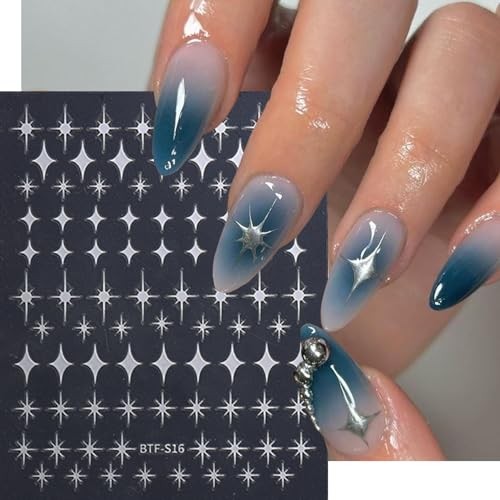8 Sheets Star Nail Art Sticker 3D Shiny Glitterslight Nail Design Cross Star