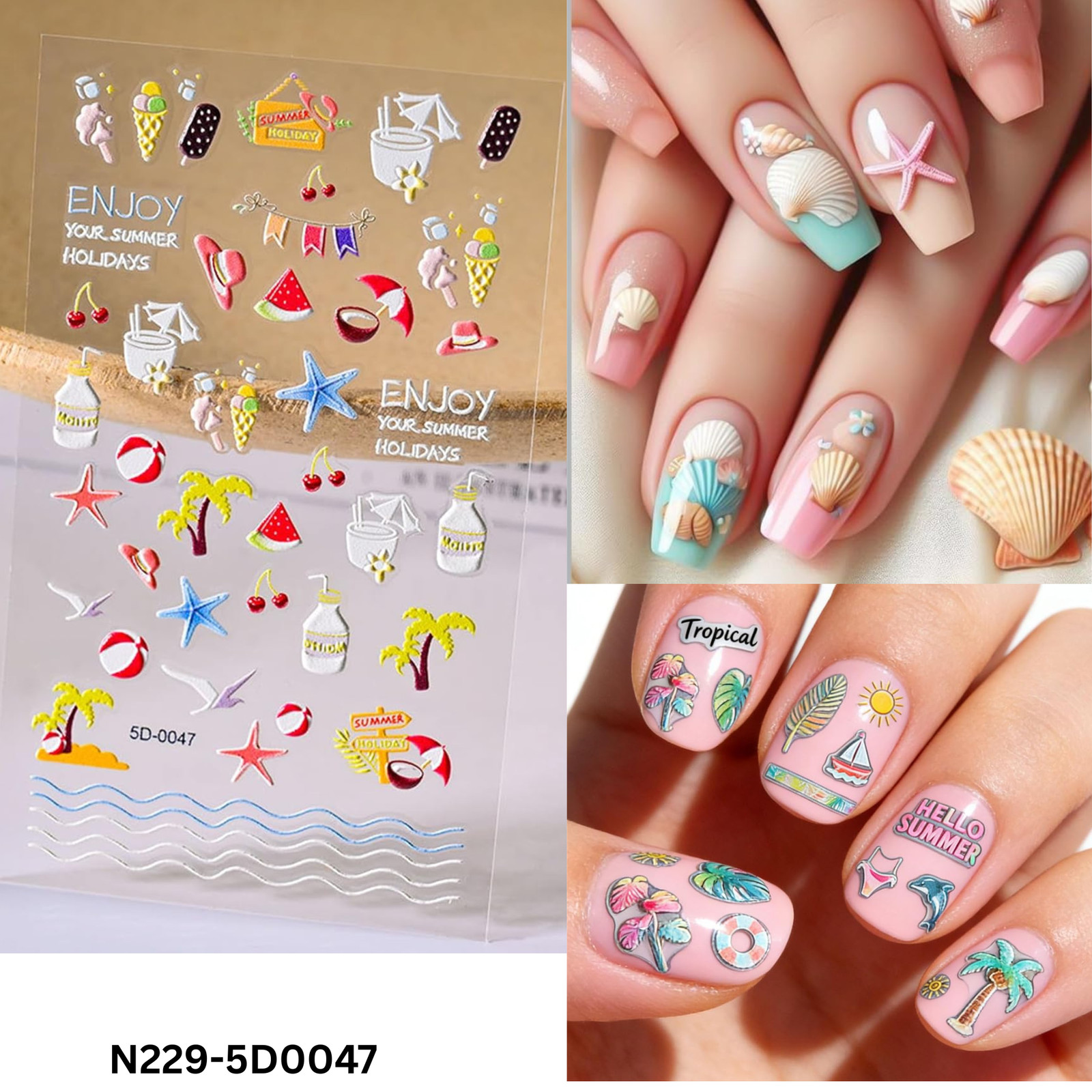 5D Summer Treats Nail Art Stickers – Ice Cream, Watermelon & Cocktail Decals – T