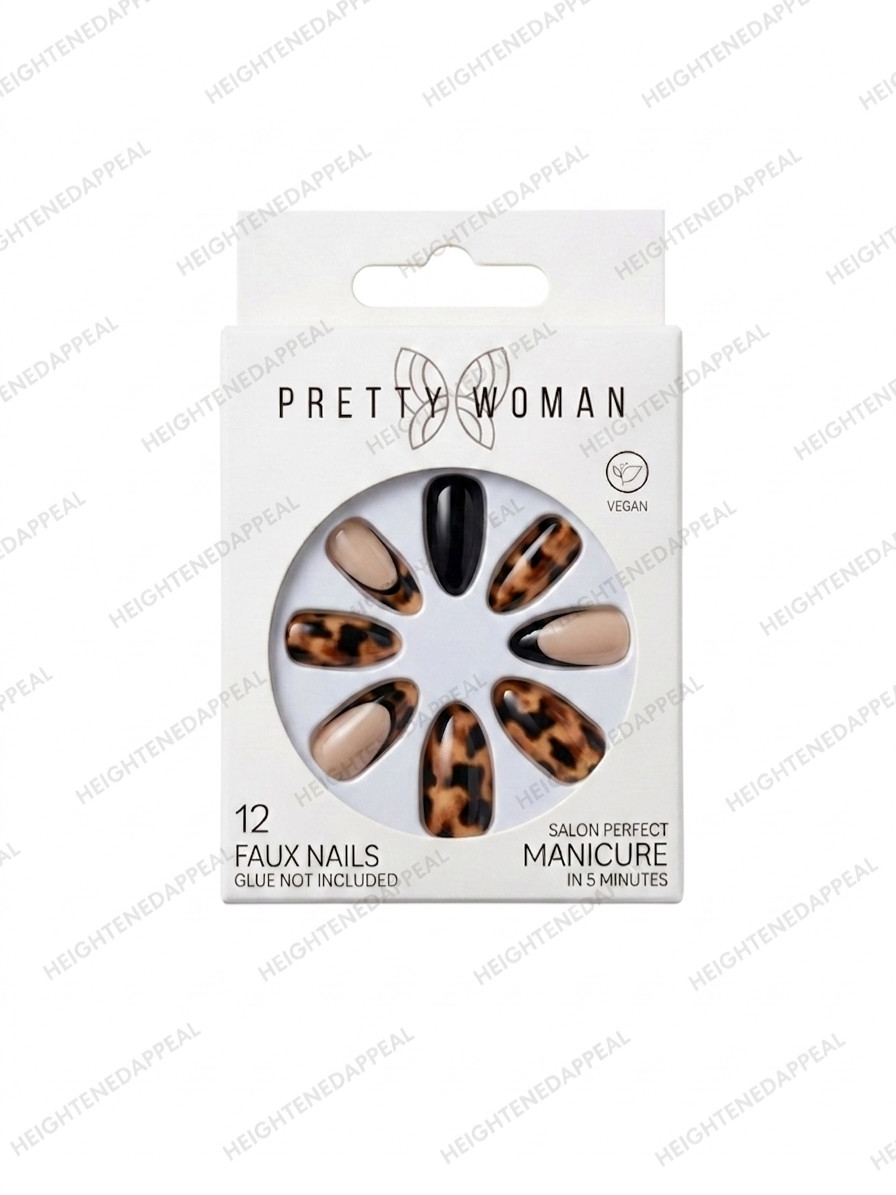 Pretty Woman Faux Nails Tortoise Nude Black 12pc Press On Set Salon Perfect