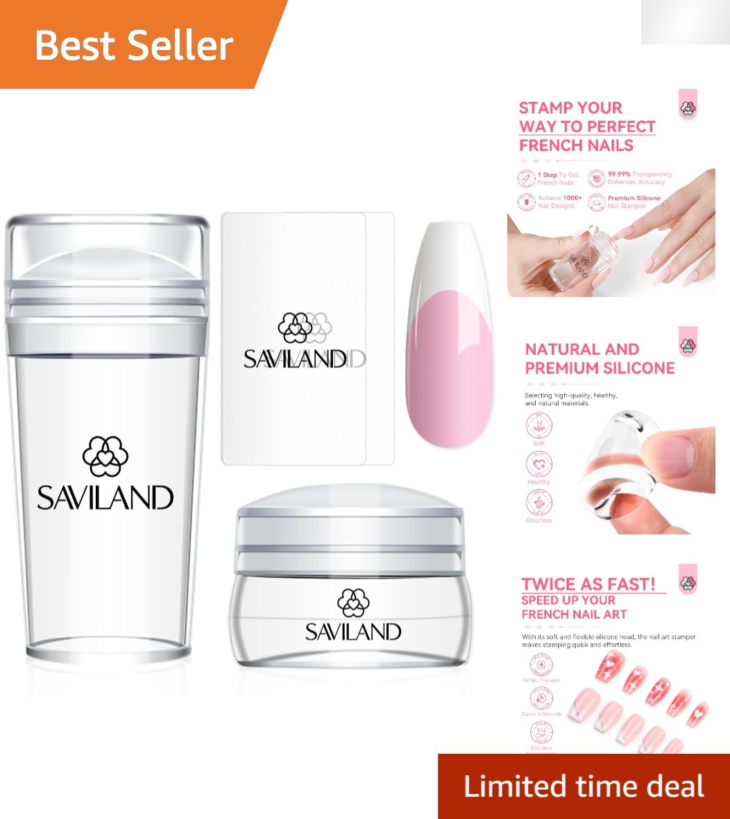 Saviland French Tip Nail Stamp Kit – 4PCS Clear Silicone for DIY Nail Art