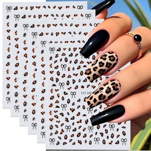 Leopard Print Nail Art Stickers 3D Self-Adhesive Brown Bow Nail Art Sticker-4