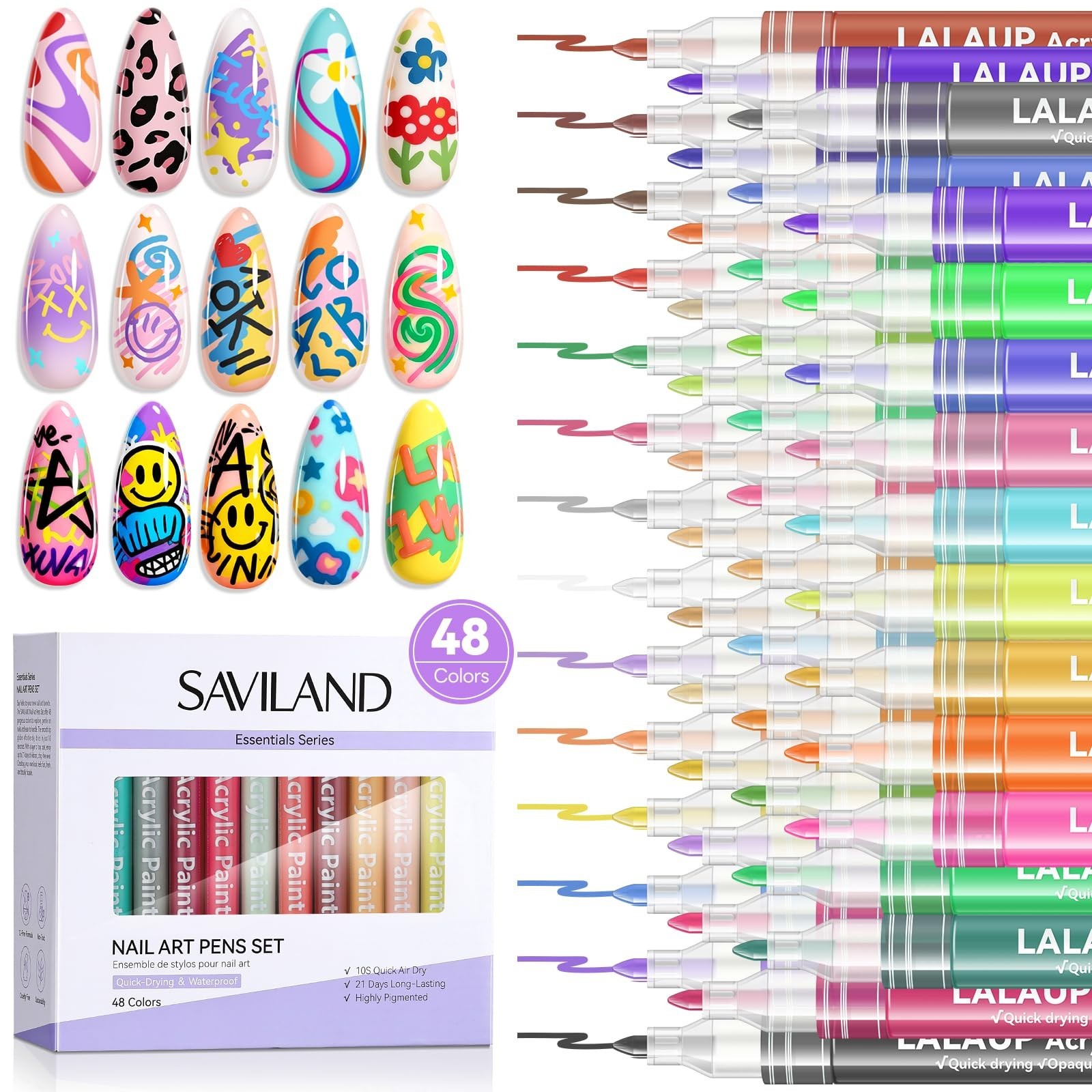 48 Colors Nail Art Pens Set – Quick-Drying 3D Acrylic Paint Markers for DIY & Sa