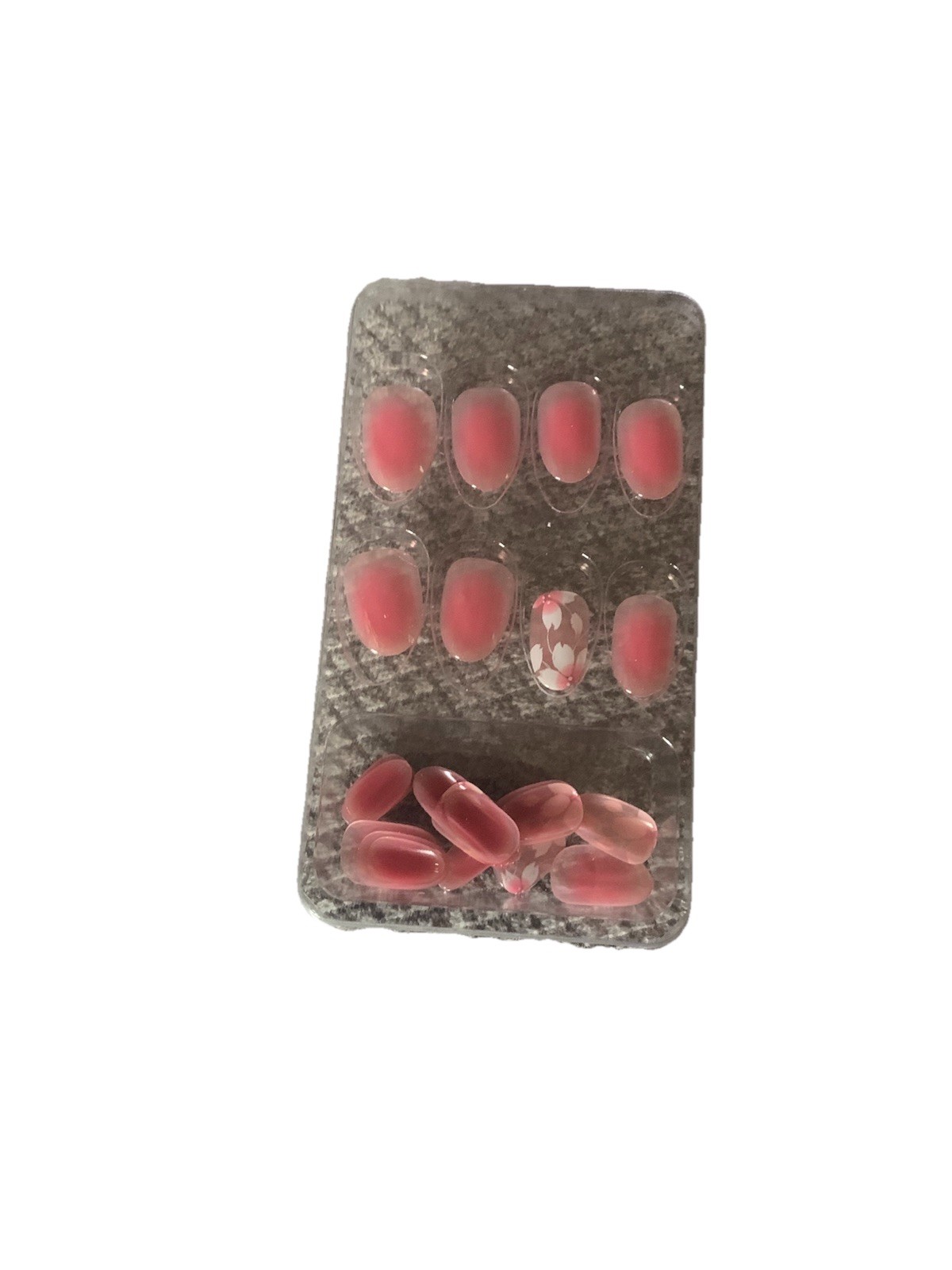 Nails. Press-ons..Pink/Flowers– Short Almond Style (24 pcs.)