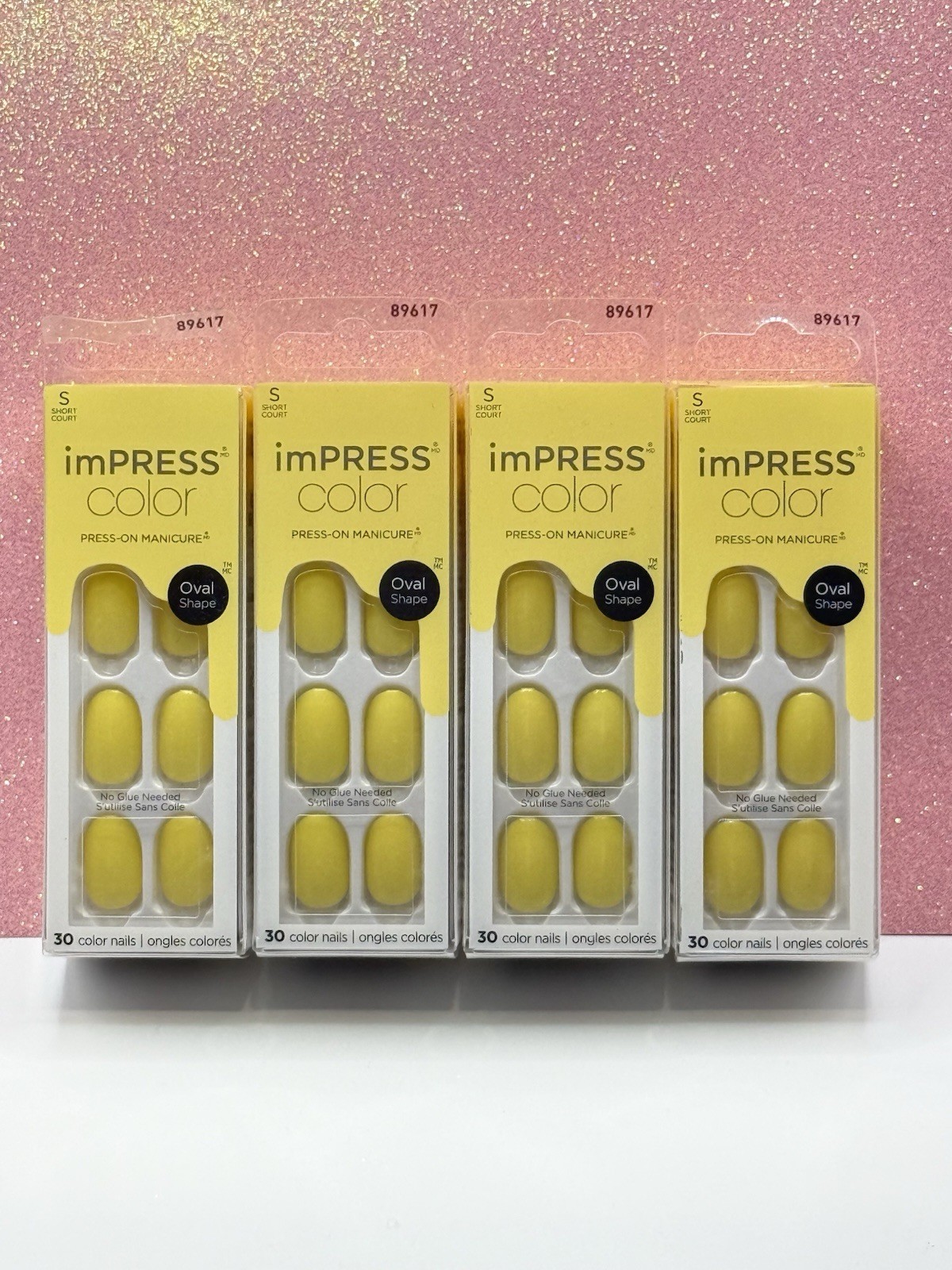 Kiss imPRESS No Glue Press-On Nails Short Yellow 40X Eggstra Special Lot Of 4