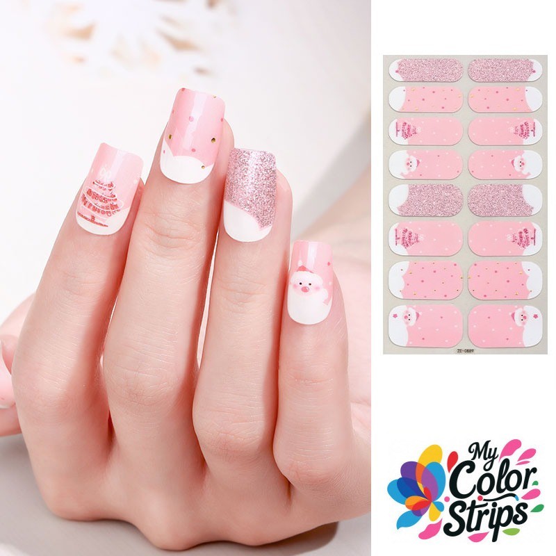 Full Size Christmas Nail Wraps Stickers Polish Look Art Self Stick Strips USA