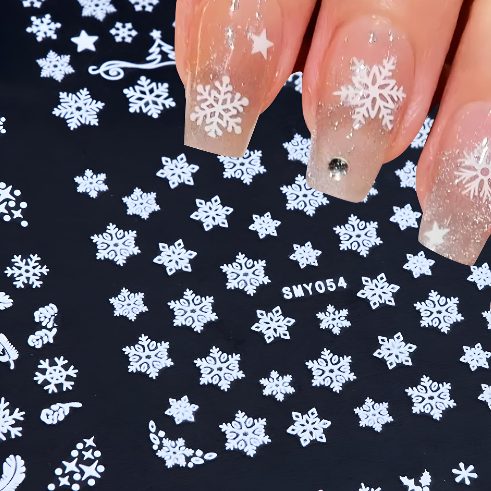 12 Sheets Christmas Nail Art Stickers White Snowflake Nail Decals Self- Adhes…