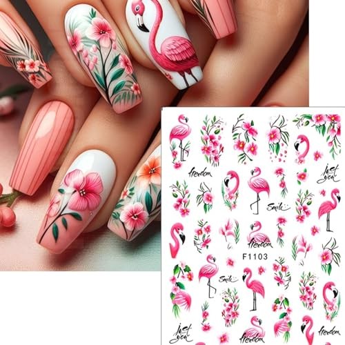 Flamingo Nail Art Stickers 3D Self-Adhesive Flowers Nail Stickers Pink Style-5