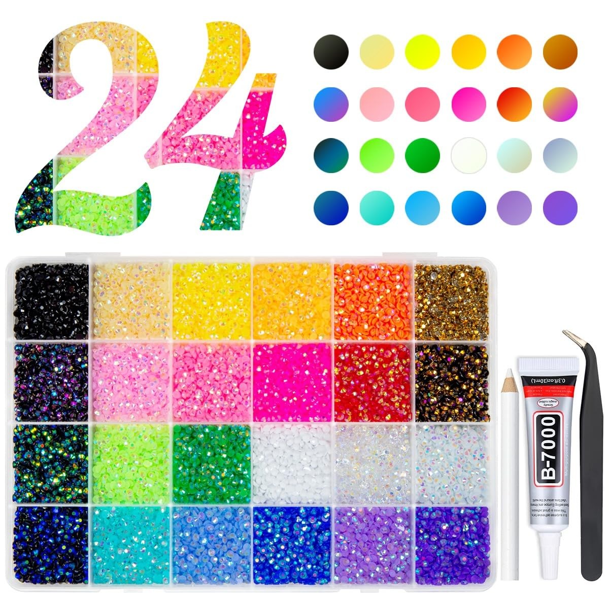 qiipii 24 Color 3mm Jelly Resin Rhinestones for Bedazzling Crafting Flatback …