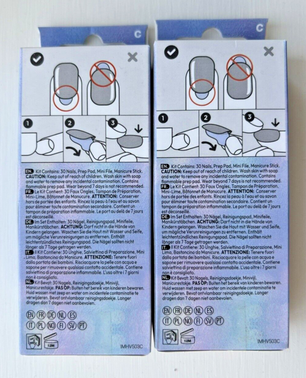 (2 LOT) KISS imPRESS 30 Nails Peel & Press Short Frosty Blue Snowflake Christmas