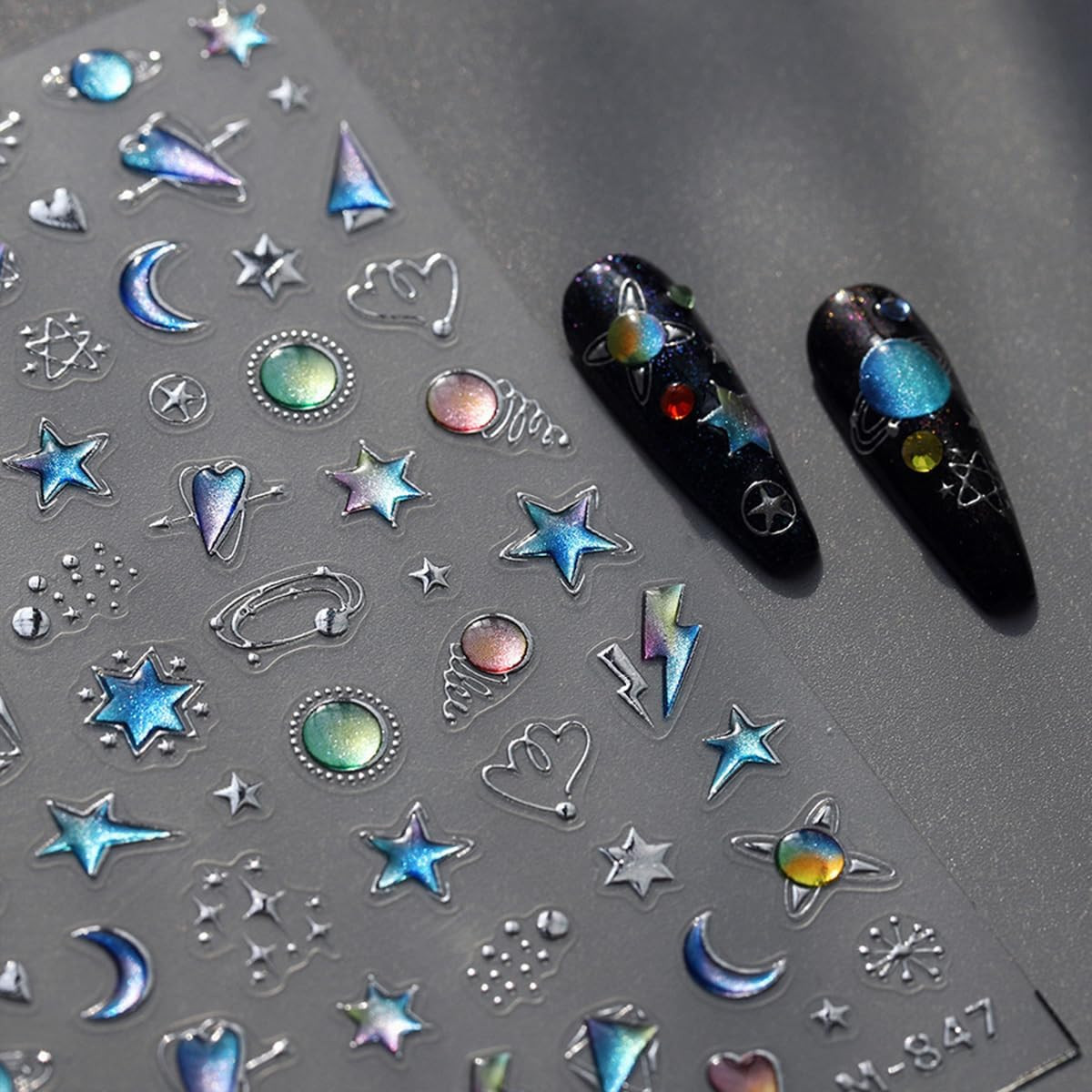 Star Nail Stickers for Nail Art 5D Embossed Blue Nail Art Stickers Heart Nail De