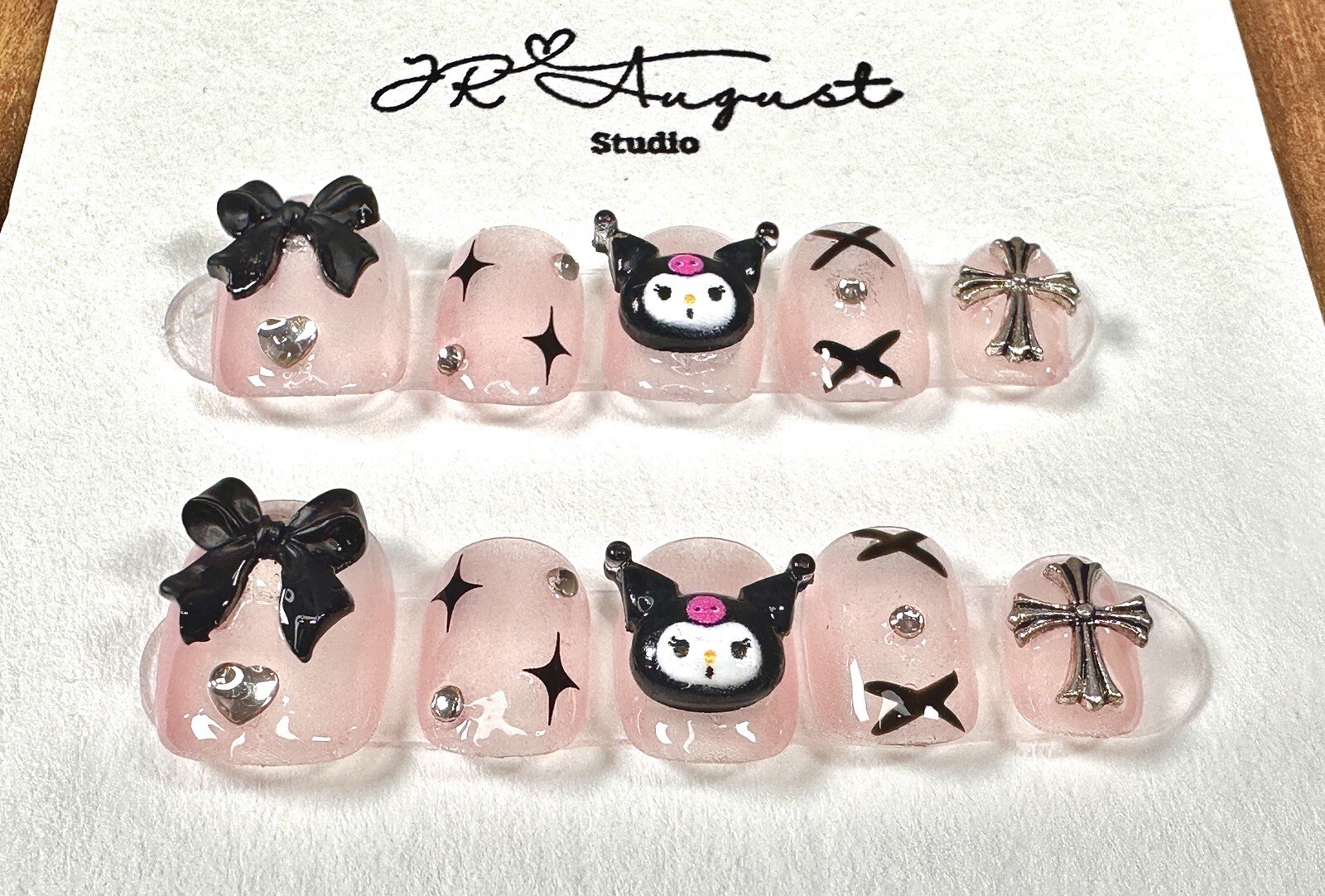 press on nails handmade Cute Kuromi Light Pink short round nail XS S M L
