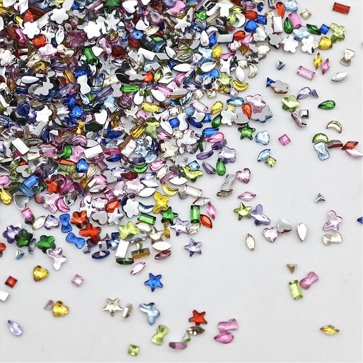 2000 Pcs Mini Rhinestones Nail Art Charms Stars Hearts Flowers Colorful