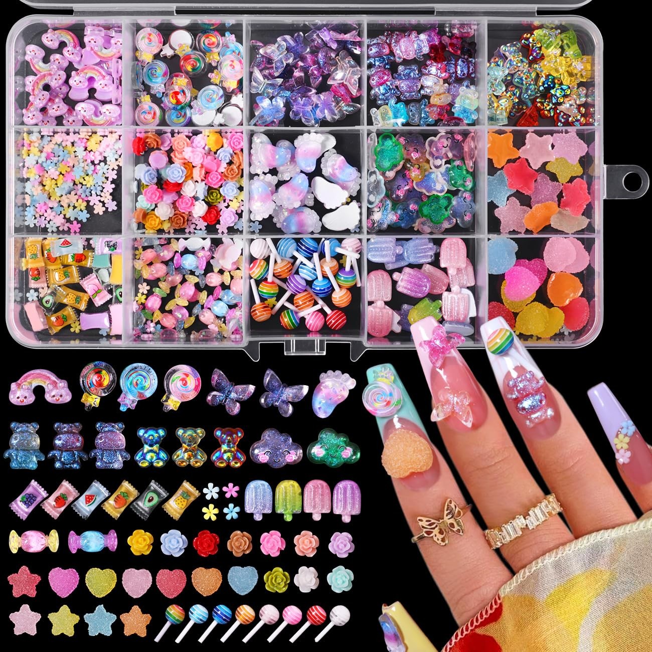 Major Dijit 3D Mix Assorted Color Nail Charms Acrylic Multi Cute Nail Art Charms