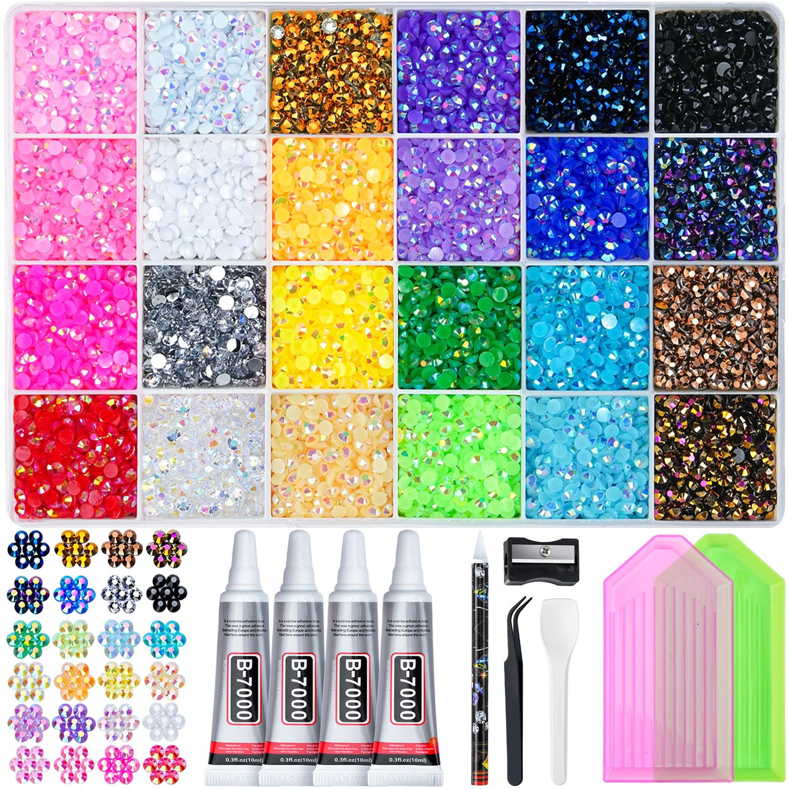 35000 Pcs Resin Jelly Rhinestones Kit, 24 Colors 3mm Flatback Rhinestones wit…