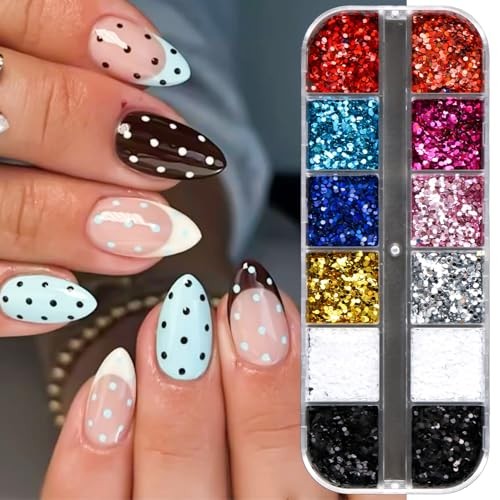 Mini Round Nail Art Glitter Sequin Set – 12 Colors Polka Dot Nail Glitter
