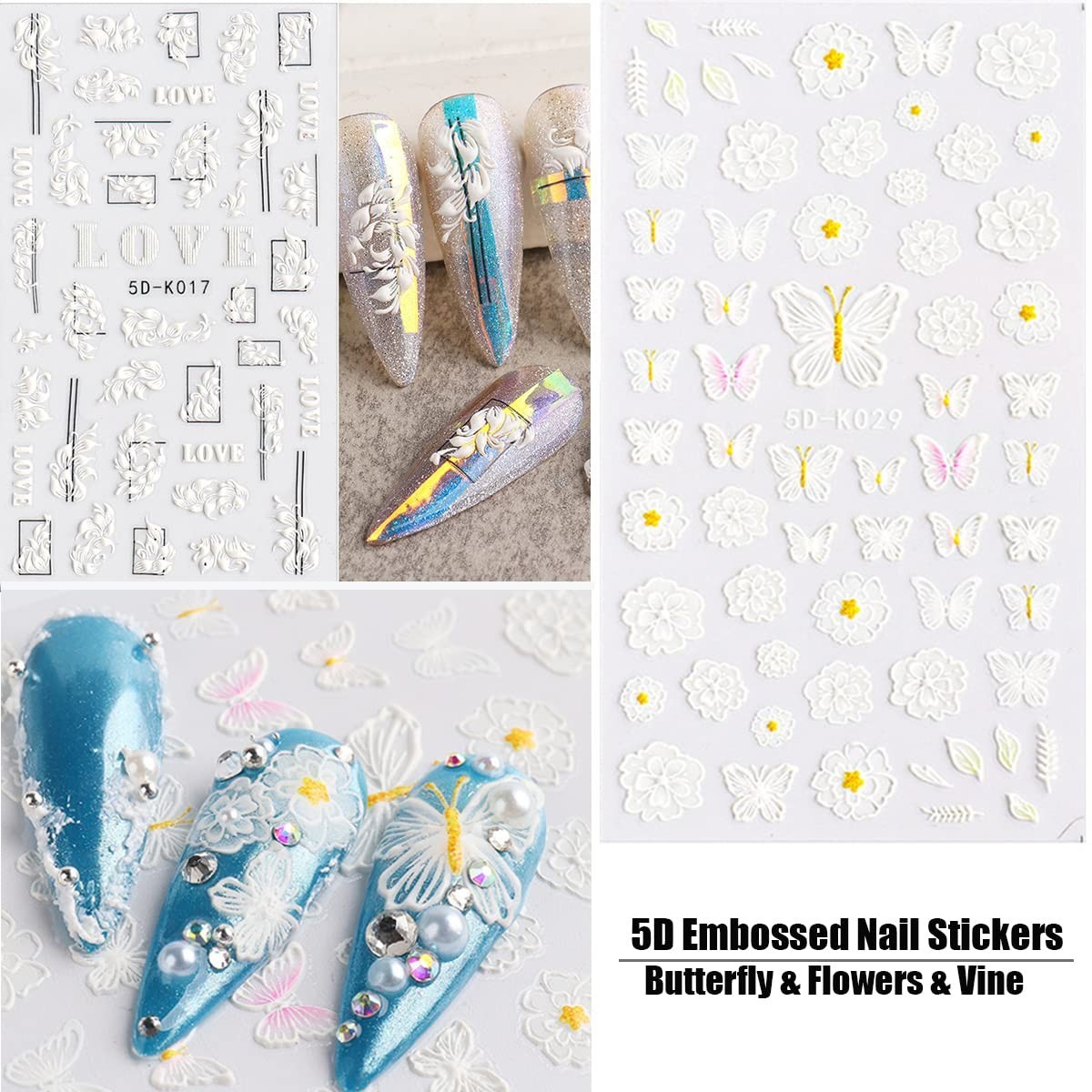 5D Flower Nail Art Stickers – 6 Sheets Self-Adhesive Decals, Luxury Spring Desig