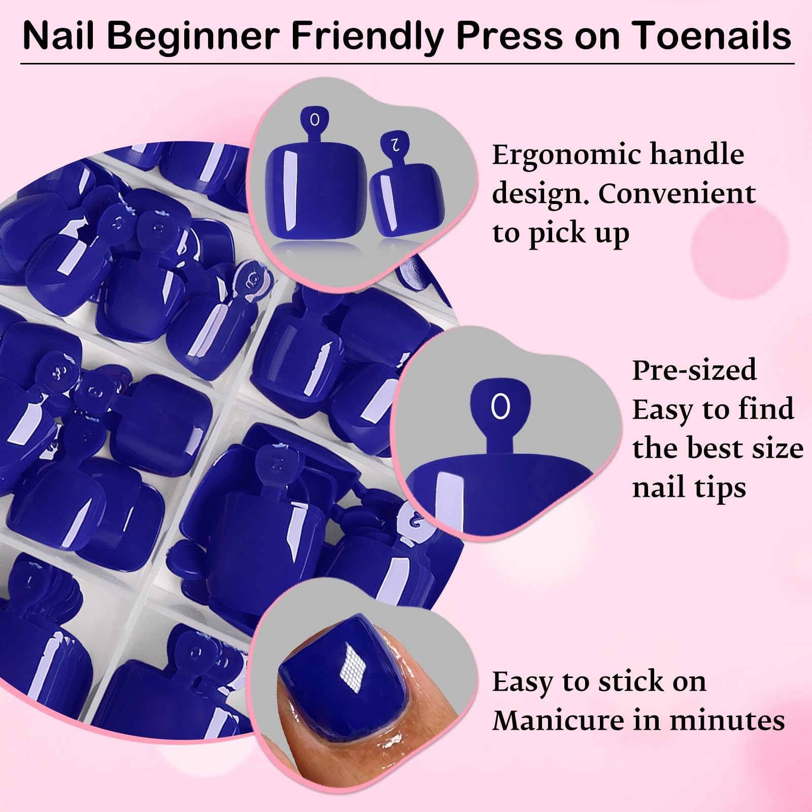 120pc Press on Toenails Women Fake Toe Nail Press ons Pedicure with Glue, Roy…