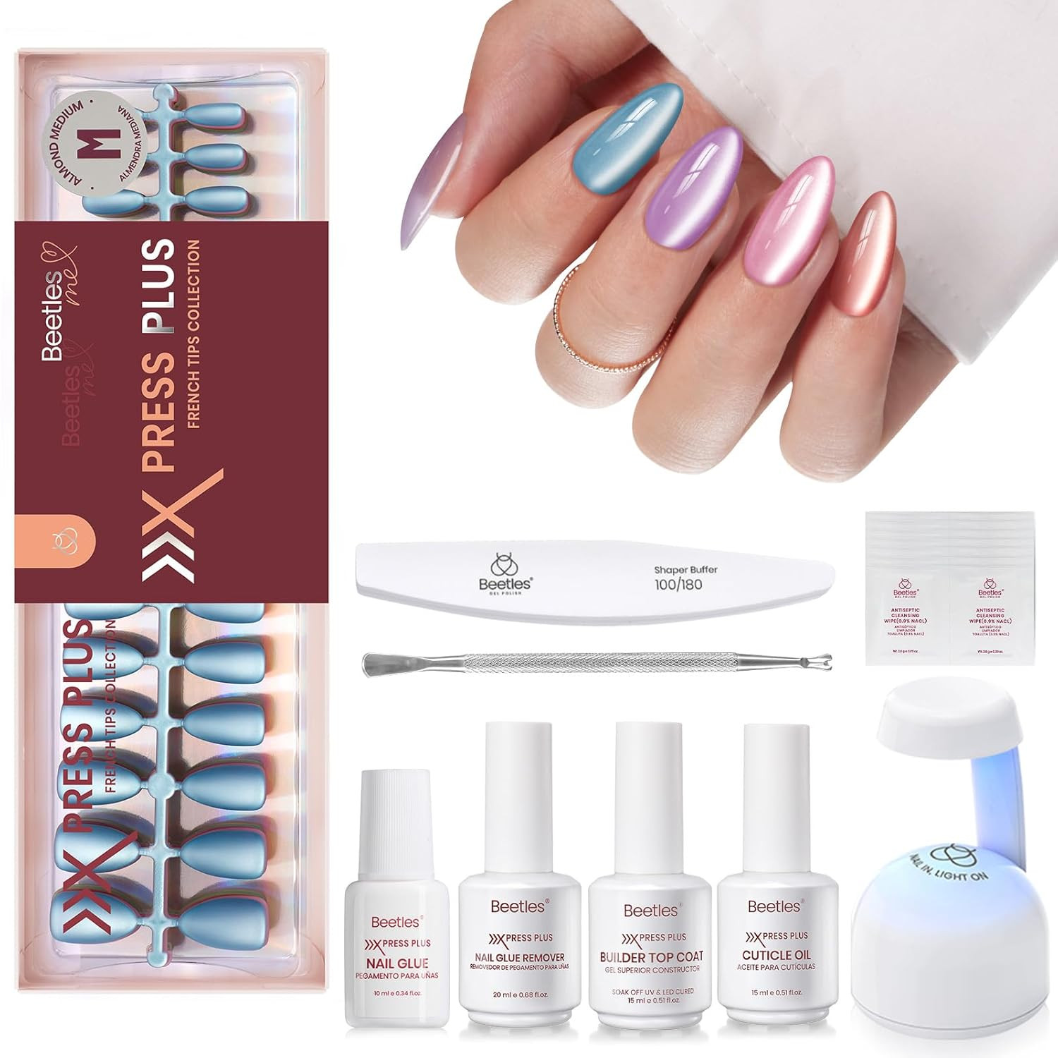 X Press Gel Nails Kit – Bubble Aurora | 7 Colors Cat Eye Press on Nails Medium A
