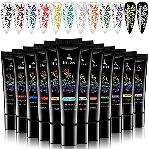 12 Colors Stamping Nail Polish Gels – Soak Off UV Gel for DIY Nail Art Design