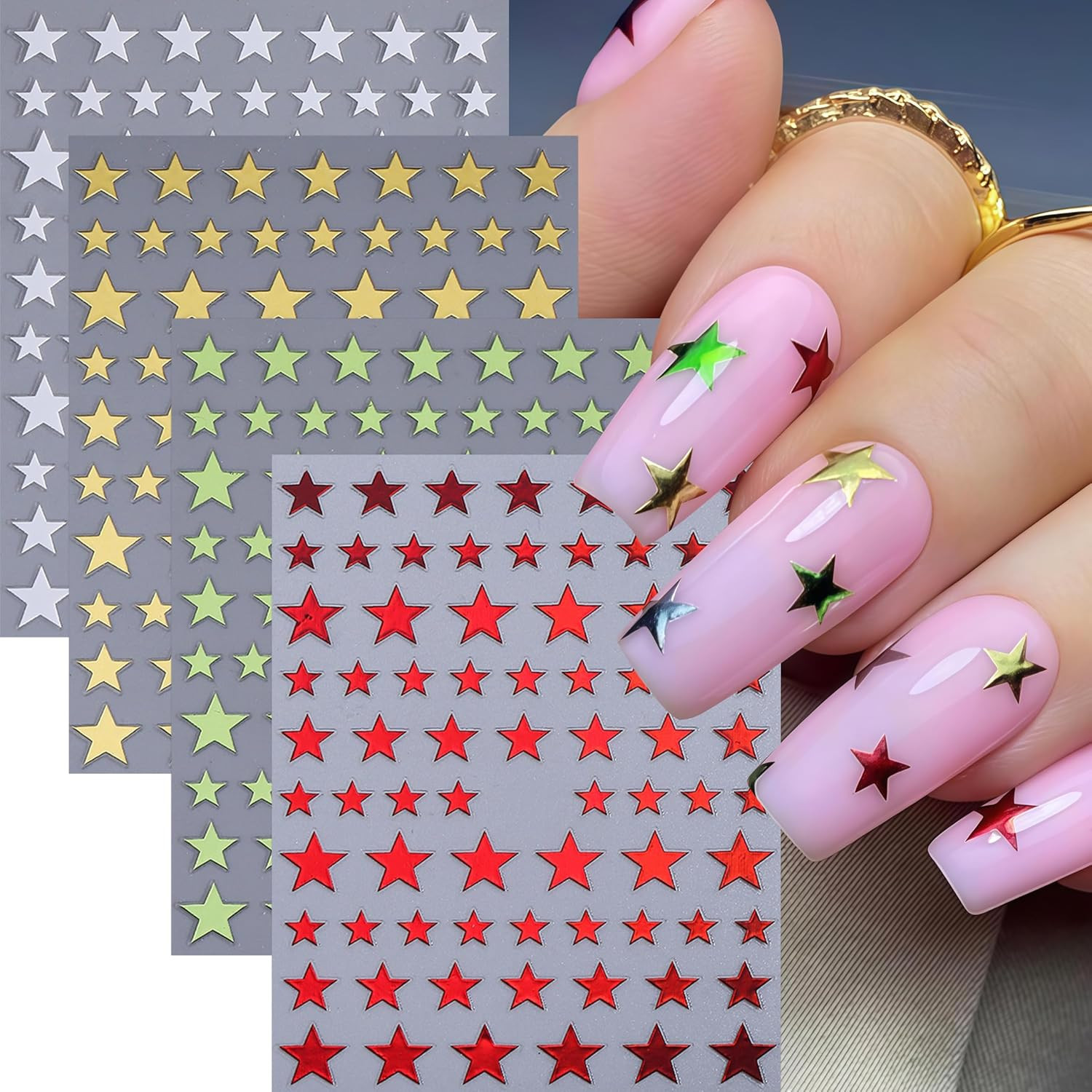 10 Sheets Y2K Star Nail Art Stickers 4Th of July Nail Decals Gold Silver Black W