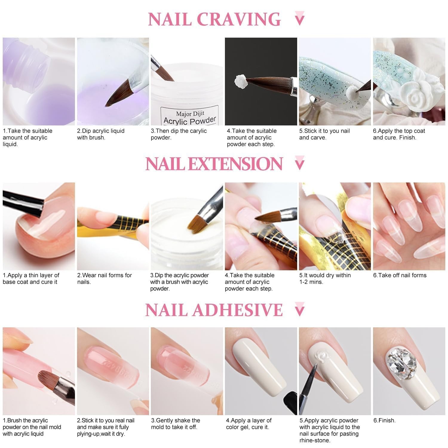 Acrylic Nail Kit for Beginners – Monomer, 6 Glitter Colors, UV Lamp & Supplies