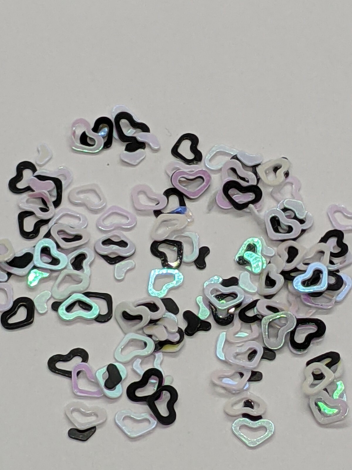 Black & White Hollow Heart Mix, Nail Art Embellishment Sequins, UK Seller