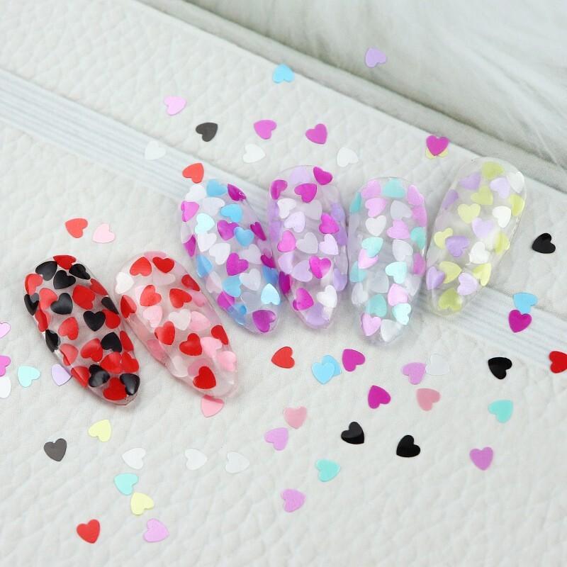 6 Grids Multi-Color LOVE Heart Nail Art Laser Sequins Glitter Flakes DIY Decor