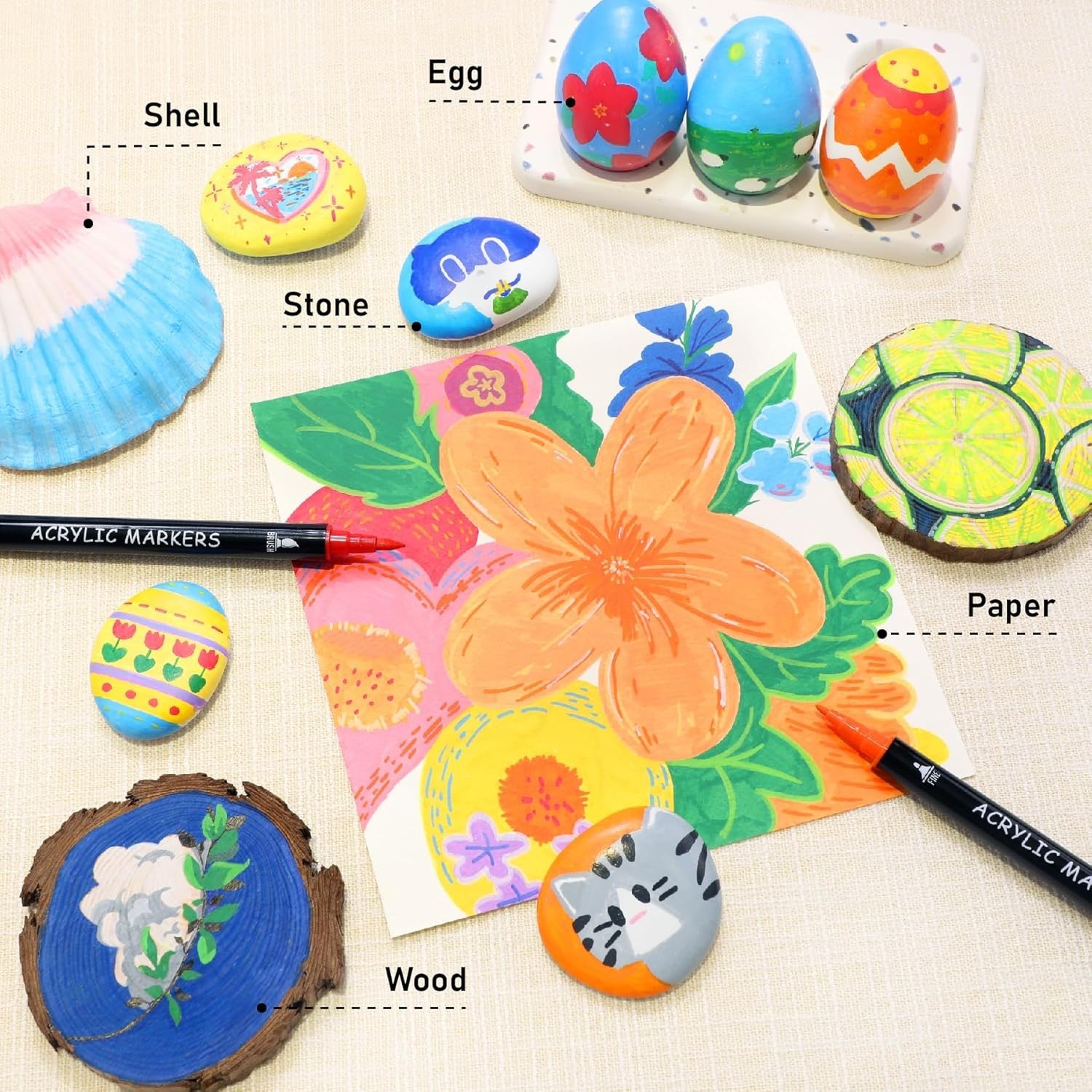 30 Colors Acrylic Paint Markers, Dual Tip Fine and Brush Tips for Detailed Art