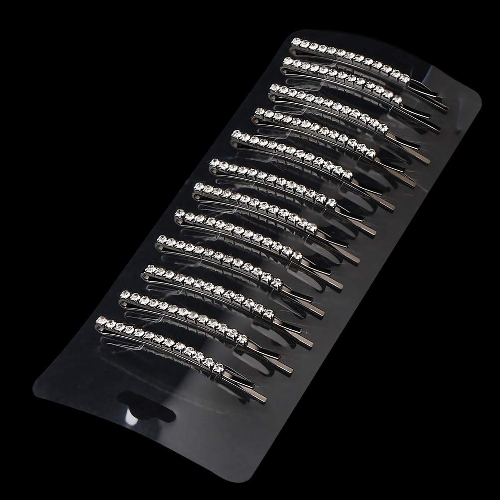 12 Pieces Rhinestone Bobby Pins, Silver Metal 12 Count (Pack of 1),