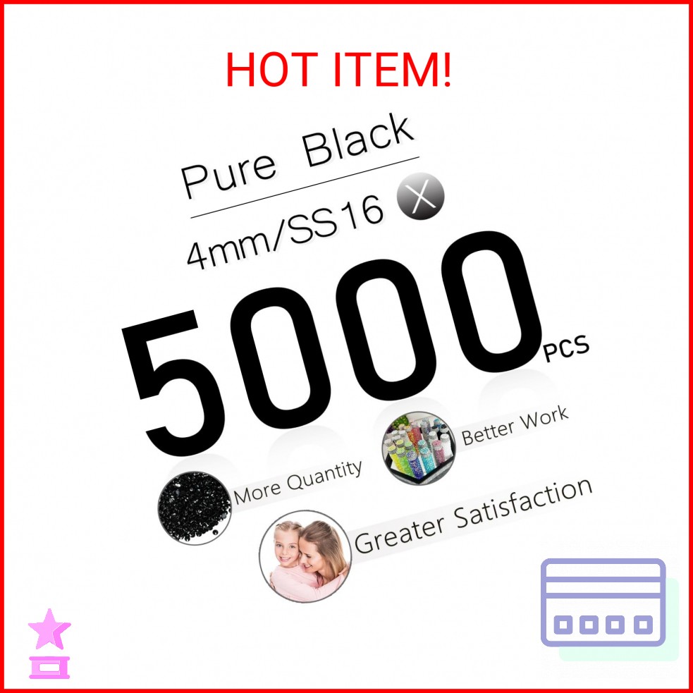 qiipii 5000PCS 4mm Pure Black Resin Rhinestones for Crafting Flatback Jelly Ston