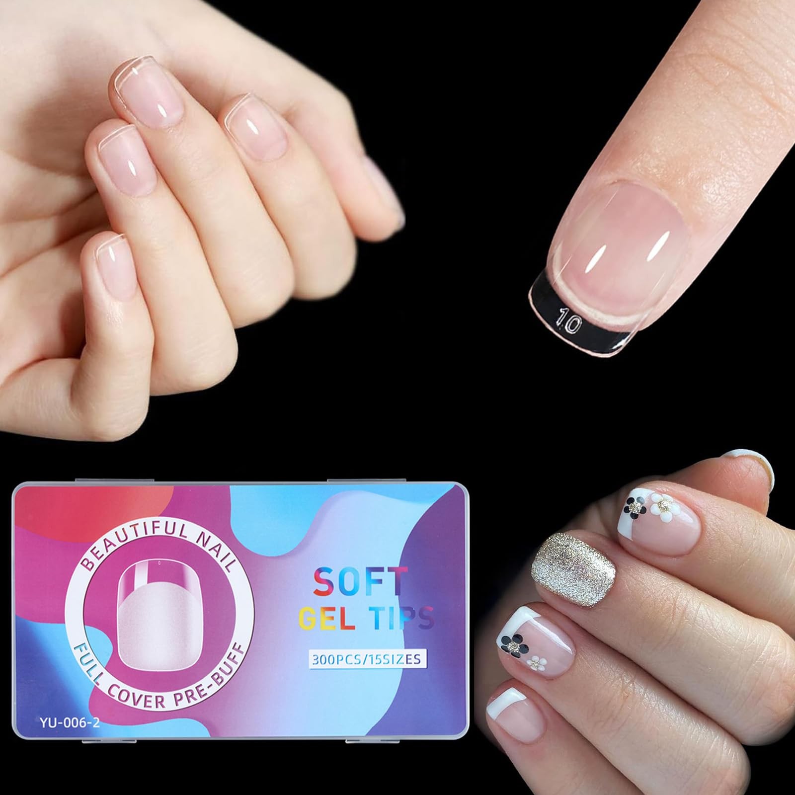 Short Squoval Gel Nail Tips Half Matte Press On Nails DIY, 15 Sizes