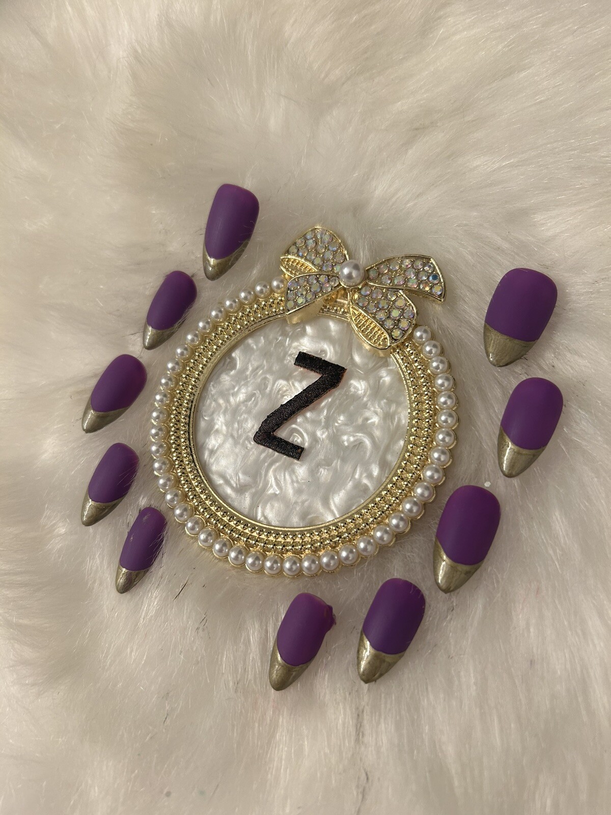 Z NAILZ! Gorgeous Set Of Handmade M Squoval Purple/gold French Press On Nails