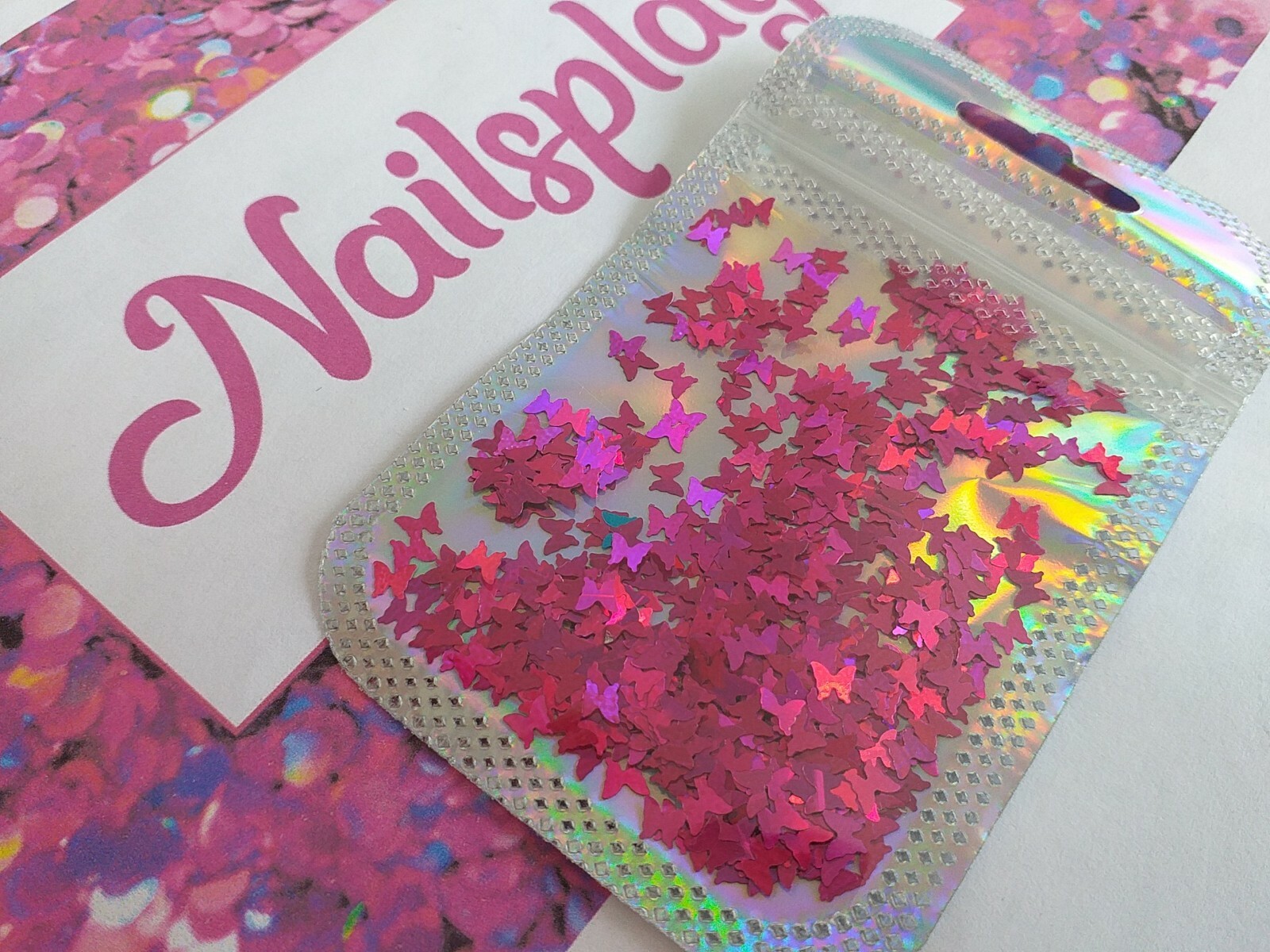 Metallic Fuschia Pink Holo Butterfly Nail Shapes