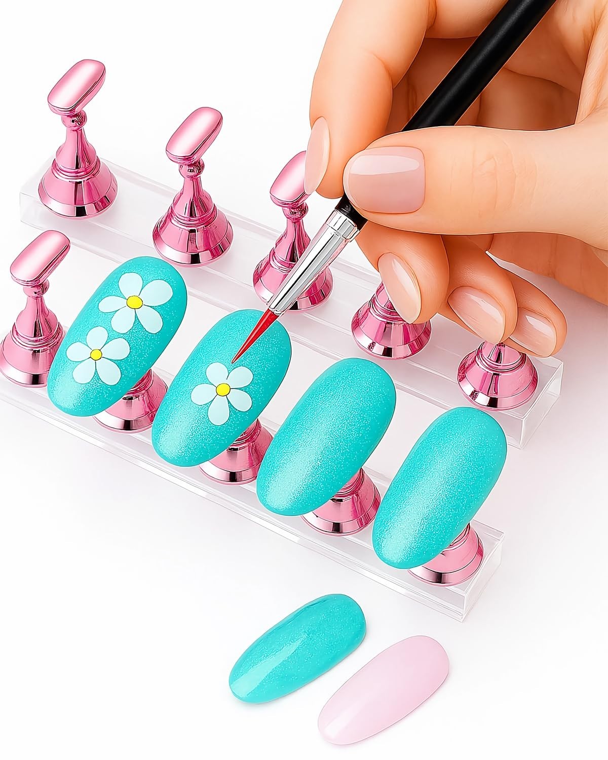 Nail Art Tools Set – 15pcs Pink Nail Art Brushes, 5pcs Dual-Ended Dotting Pen…