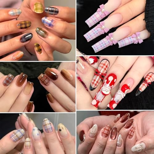 10 Rolls Plaid Nail Art Foil Transfer Sticker Decals Colorful Red Plaid