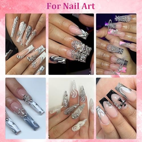 Belleboost Silver Nail Charms and Gems, Half Round Flatback A21 1 box silver