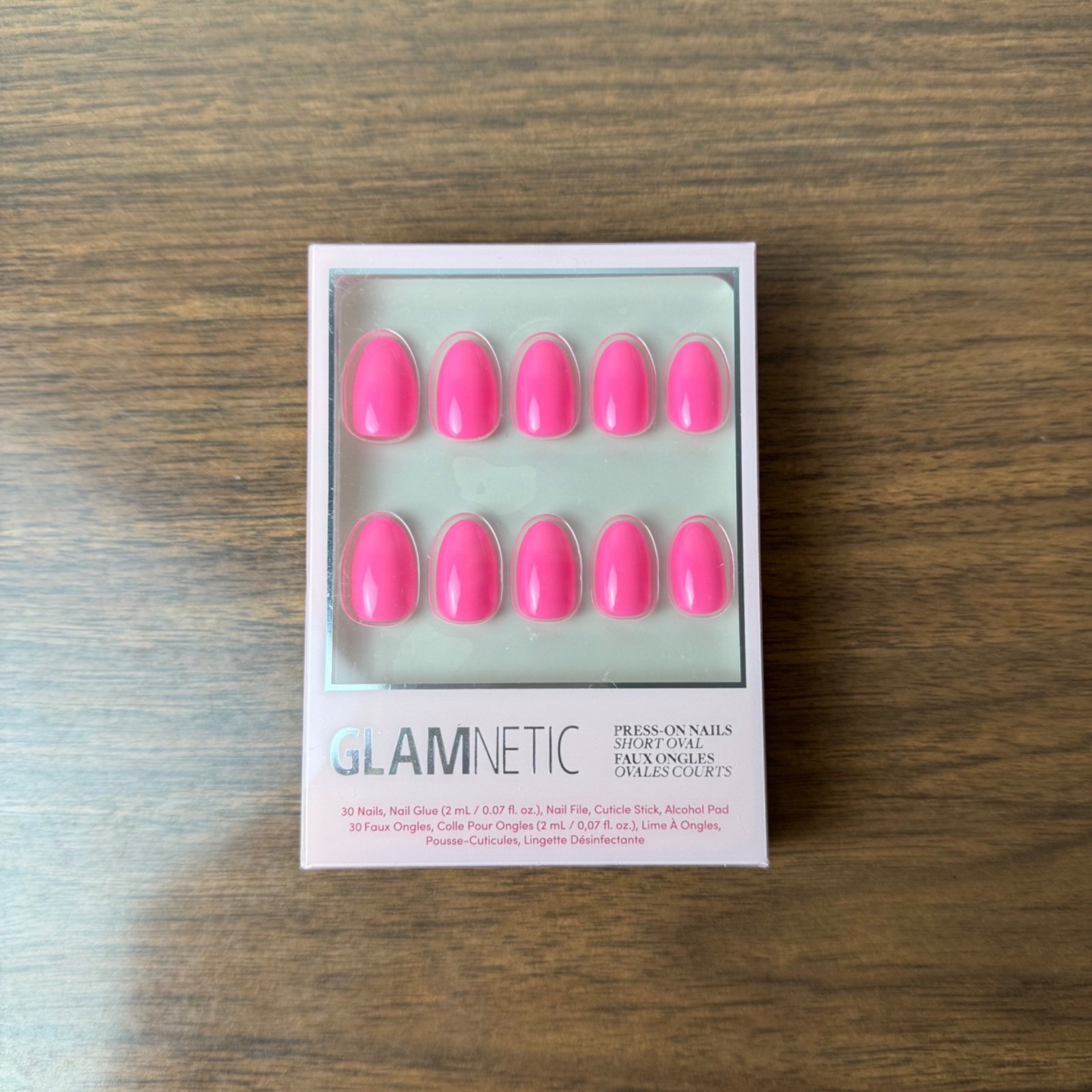 Glamnetic Press On Nails Short Oval Shaped Hot Pink NEW Glue Kit Set Vegan