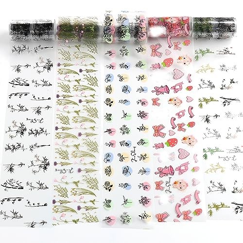 10 Rolls Flower Nail Foil Transfer Sticker Kit Bamboo Ink Painting Pattern