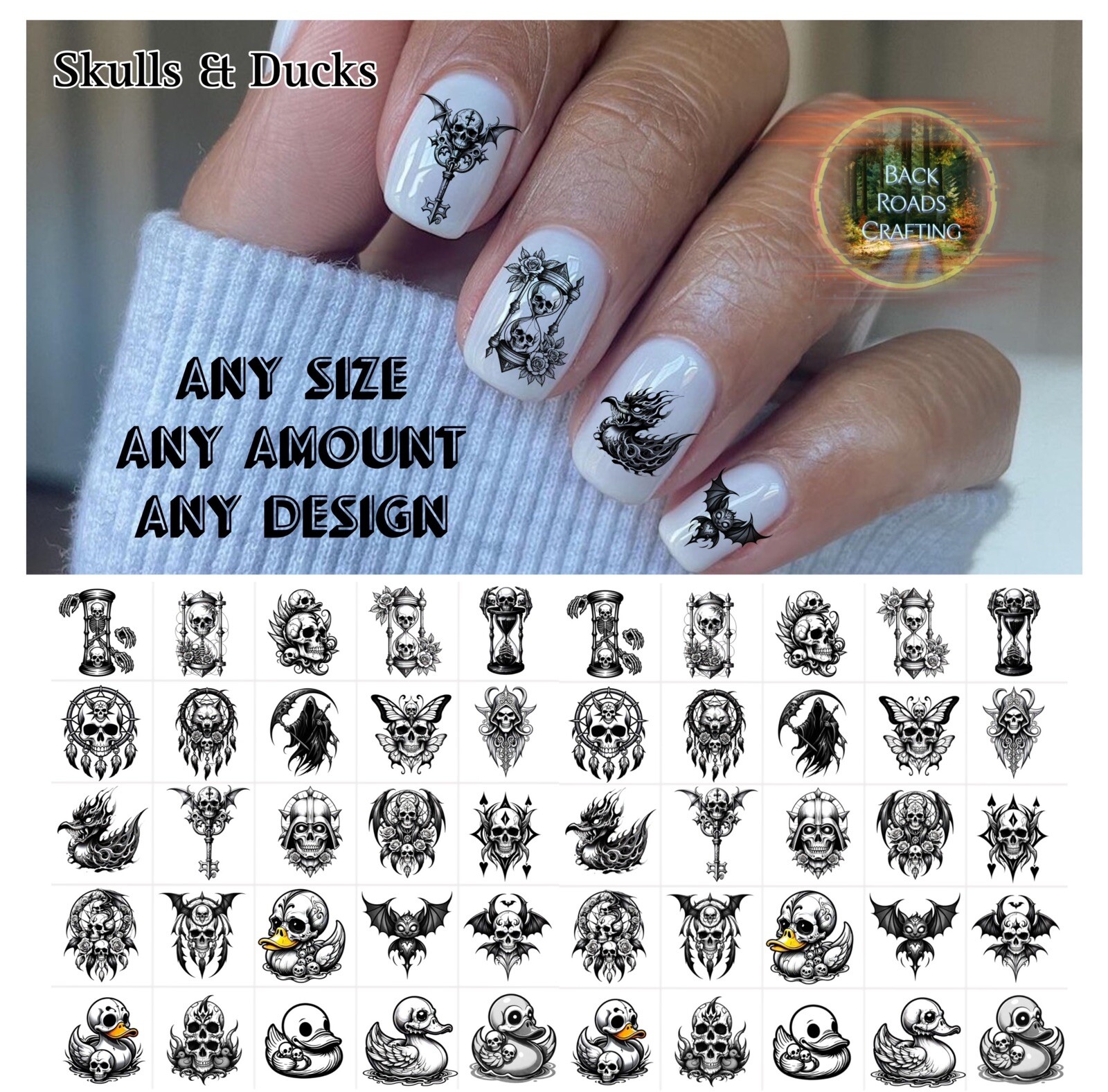 Skulls Ducks Tribal Waterslide Nail Art Decals Set Of 50 Instructions Bonus