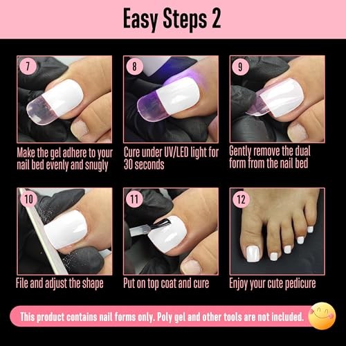 300 Pcs Toe Nail Dual Forms for Poly Gel Toenail Extension, PINK, Reusable