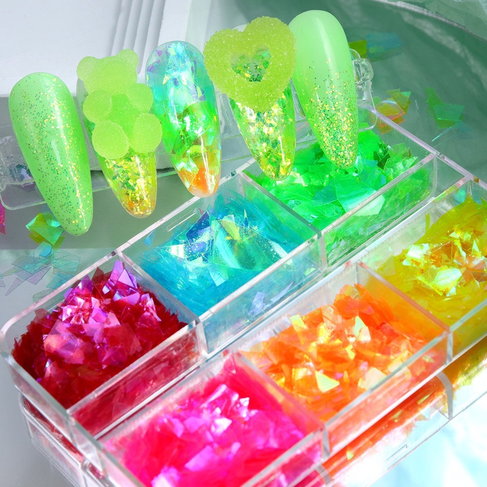 6 Grid DIY Nail Art Sequins Mixed Colors Nails Decoration Flakes Glitter