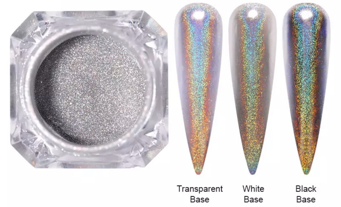 Unicorn Nail Holographic Powder Silver Rainbow Glitter Ultra Fine Sparkle Effect