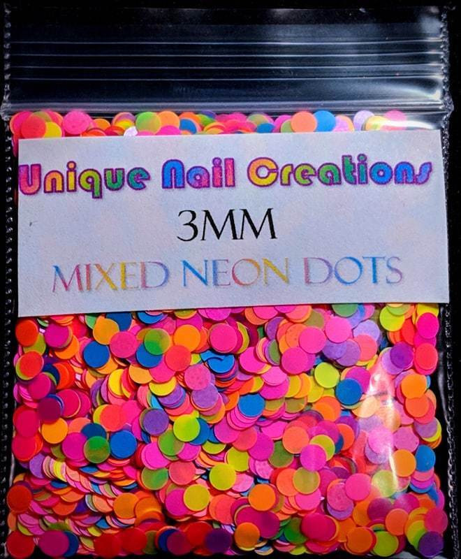 3MM DOT Mixed Neon DOT Glitter~Nail Art•Acrylic•Gel•Body Art•Festival•Crafts