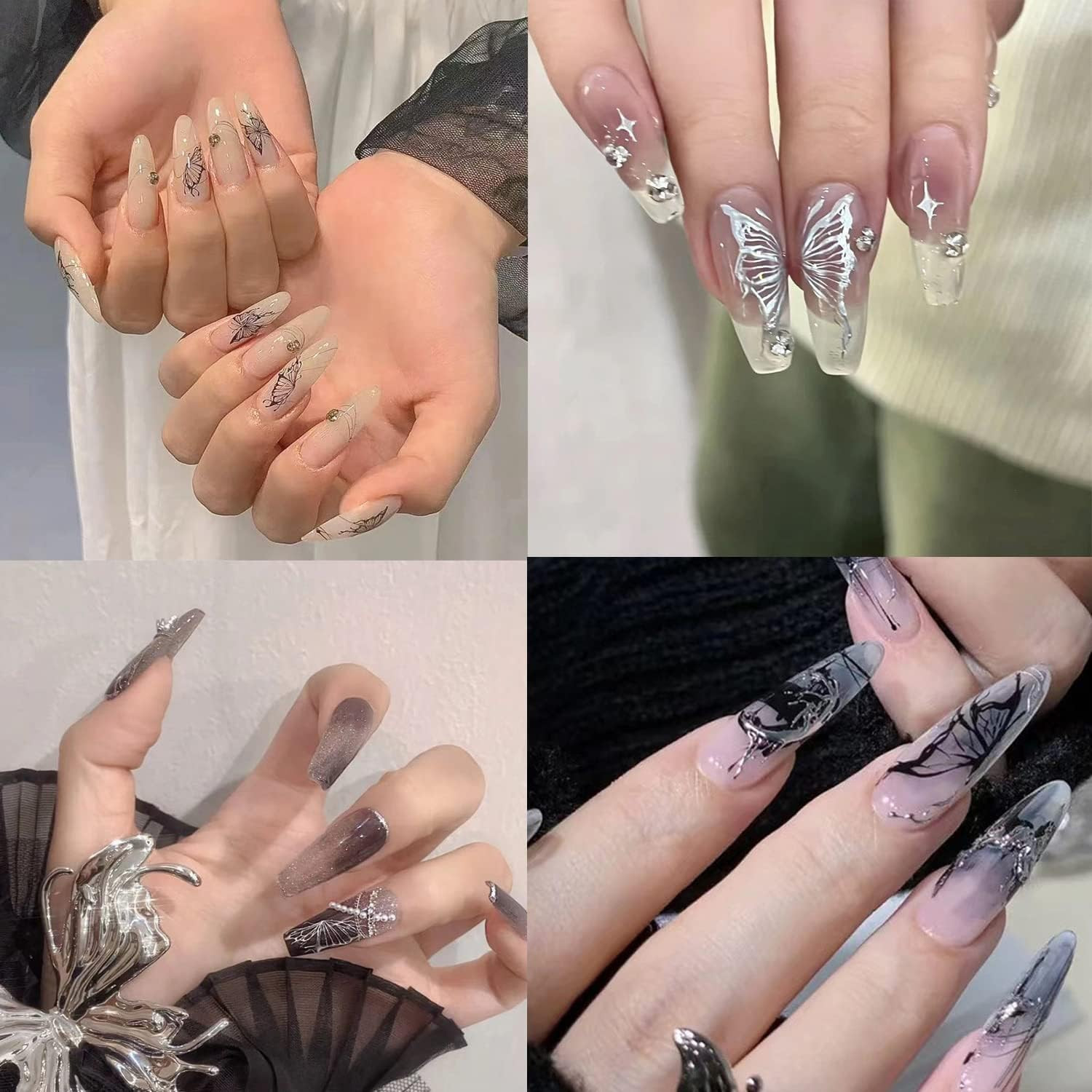 Butterfly Nail Art Sticker Decals, Laser Silver Black White Butterflies Nail Sel